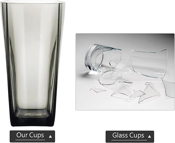 ALIMOTA 20-Ounce Reusable Drinking Glasses, Clear Shatterproof Plastic Tumblers with Cleaning Brush, Shatterproof Acrylic Glasses Drinkware, BPA Free, Set of 8 (20 Oz, Gray)