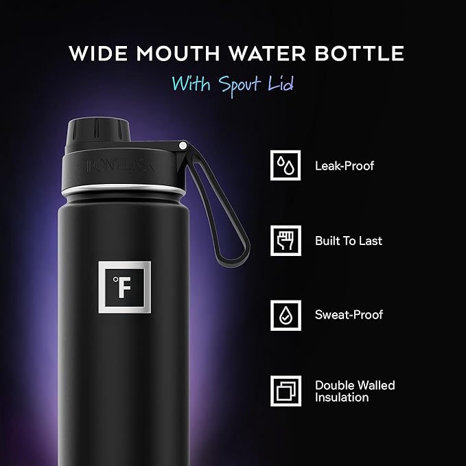 IRON °FLASK Camping & Hiking Hydration Flask with Spout, Wide Mouth Insulated Stainless Steel Sports Water Bottle - Twilight Blue 24 oz - Spout (1 Lid)