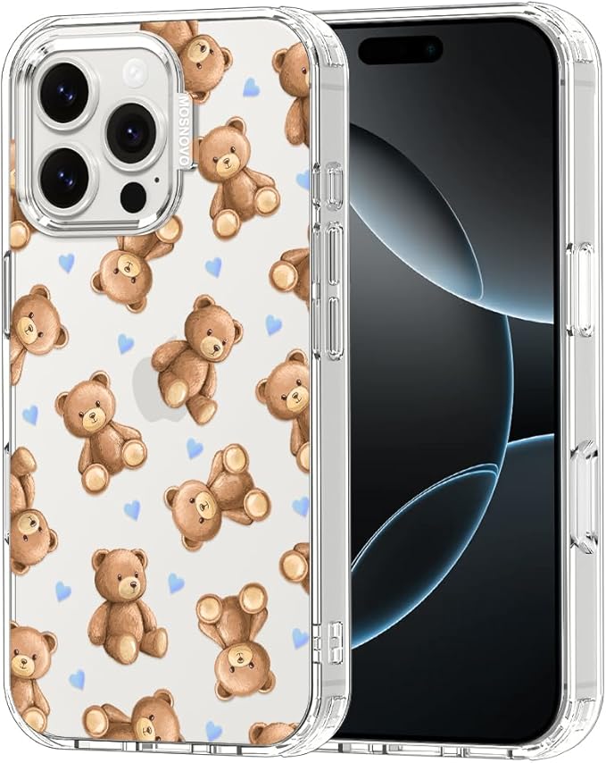 MOSNOVO for iPhone 16 Pro Max Case, Shockproof Military-Grade Protection 6.6ft Drop Tested, Clear Phone Case for iPhone 16 Pro Max, Teddy Mood Design