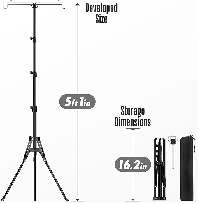 Telescopic Height Adjustable Camping Lantern Tripod Stand - 2-Hook Lantern Hanger for Outdoor Camping/RV/Tent
