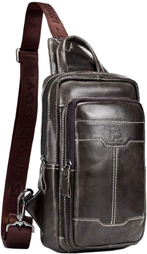 Leather Sling Bag Backpack Daypack Handbag for Men Women Outdoor Travel Camping Fishing Hunting Hiking Crossbody Shoulder Chest Pack Bags