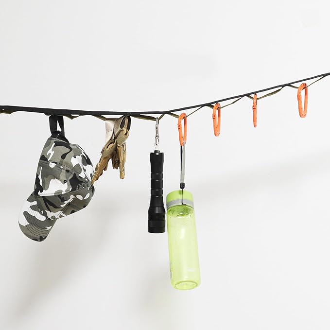 22-Loop Camping Hanging Rope System - 20.4ft Adjustable Gear Organizer with Mesh Storage Bag, Multifunctional Clothesline & Tarp Hanger for Outdoor Camping & Travel