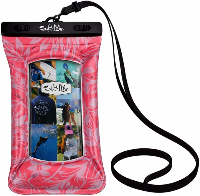 Salt Life Floating Waterproof Phone Case– IPX8 100% Waterproof Phone Case that Floats in Water, Universal Phone Dry Bag with Touchscreen Clear Window, Secure Seal Closure & Lanyard (Bali Bliss)