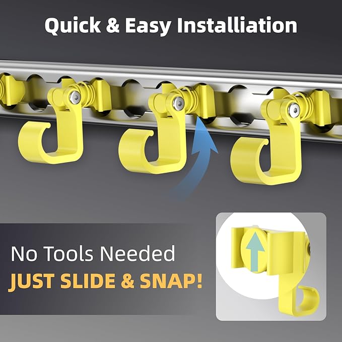 4 Pack L Track Hooks with Single Stud Fitting, Spring-Loaded Adjustable Gear Hook, Aluminum L Track Accessories for Trailer, Truck, Garage, Tie Down System, 100LBS Max Load Capacity – Yellow