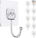 10 PCS Adhesive Wall Hooks 33lb(Max) Reusable Anti-Skid Traceless Hooks Heavy Duty 180 Degree Rotating,Waterproof and Oilproof, Bathroom Kitchen Heavy Duty Self Adhesive
