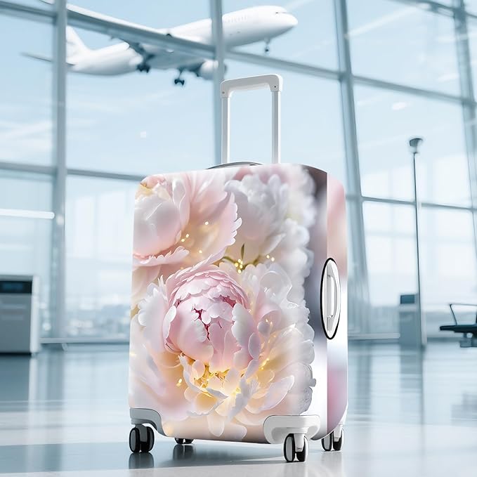 ANNA QUEEN Pink Peony Flower Luggage Cover,Stretchable Suitcase Protector Sleeve,Fit for 20-22 Inch Checked Baggage,Water Resistant & Durable Luggage Protector