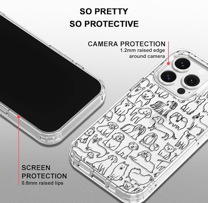 MOSNOVO Case for iPhone 14 Pro, [Buffertech 6.6ft Military-Grade Drop Protection] [Anti Peel Off Tech] Clear TPU Bumper Phone Case Cover Design - Doodle Dog