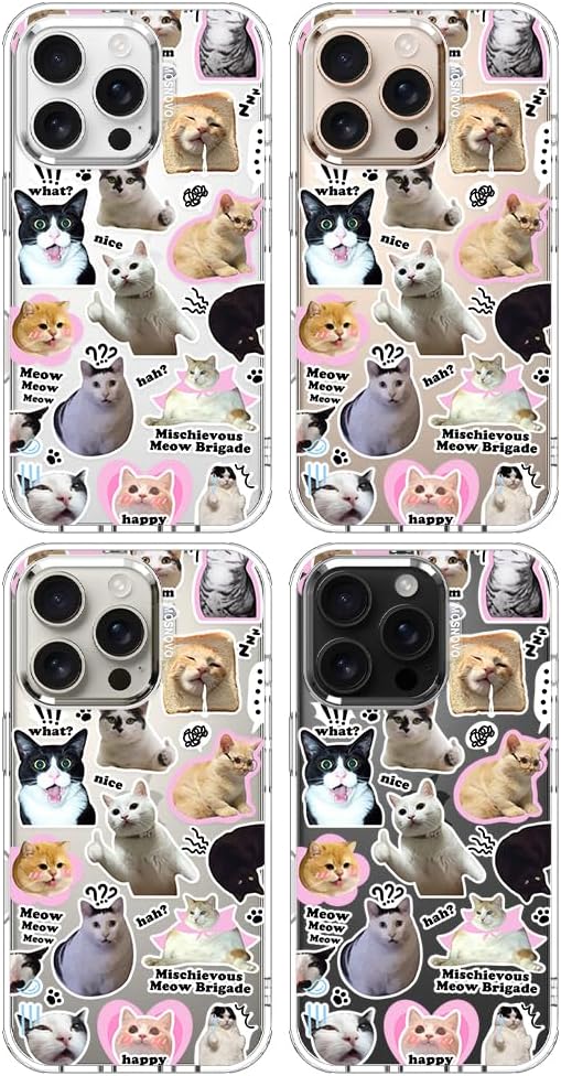 MOSNOVO Case for iPhone 16 Pro, [Buffertech 6.6ft Military-Grade Drop Protection] [Anti Peel Off Tech] Clear TPU Bumper Phone Case Cover Design - The Cat Brigade