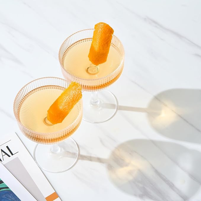 ACRYLIC Ribbed Coupe Glasses Set of 2 – 8oz Clear Shatterproof Acrylic (NOT GLASS) Cocktail, Martini & Champagne – 4in Dia 5.5in Tall, Reusable Plastic Cocktail Coupes, Towers, Indoor & Outdoor Use