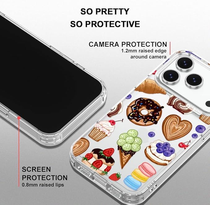MOSNOVO for iPhone 17 Pro Case, Shockproof Military-Grade Protection 6.6ft Drop Tested, Camera Control, Clear Phone Case for iPhone 17 Pro, Sweet Treats Design