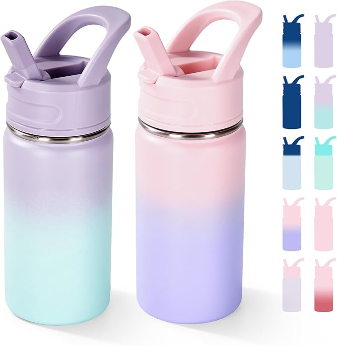 Fijinhom 12oz Water Bottle for School, Water Bottles with Straws, Insulated Water Bottles, Stainless Steel Vacuum Insulated Bottle, Leak-Proof, BPA-Free, Candy Couple