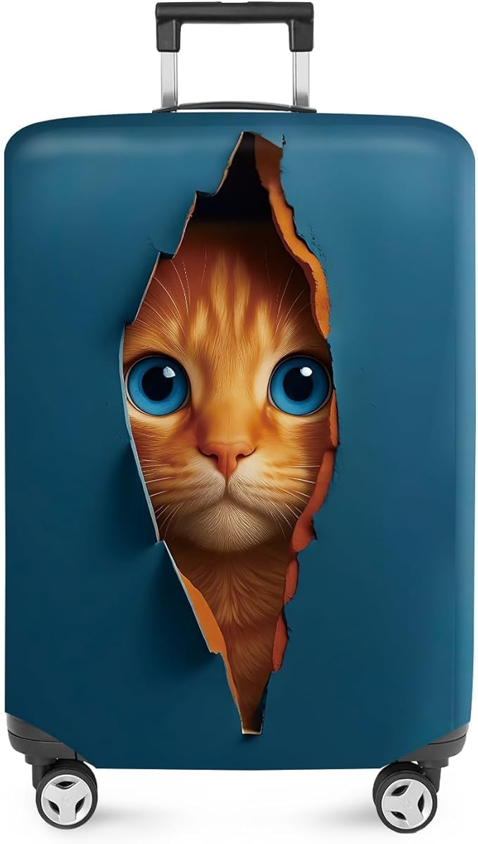 ANNA QUEEN 3D Cat Face Luggage Cover, Cute Peek Cat Suitcase Protector, Stretchable Washable Cover for 24-26 Inch Luggage