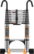 Telescoping Ladder,with Stable Hook and stabilizer barand,Extension Ladder, Heavy Duty 330lbs Max Capacity, Multi-Purpose Collapsible Ladder for RV or Outdoor Work(14.5FT/4.4M)