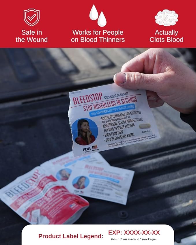 BleedStop™ Nosebleed Strips – Fast Acting Blood Coagulant Foam Inserts – Helps Clot Blood on Contact – Non-Stinging Sterile Hypoallergenic for Mild to Heavy Nosebleeds