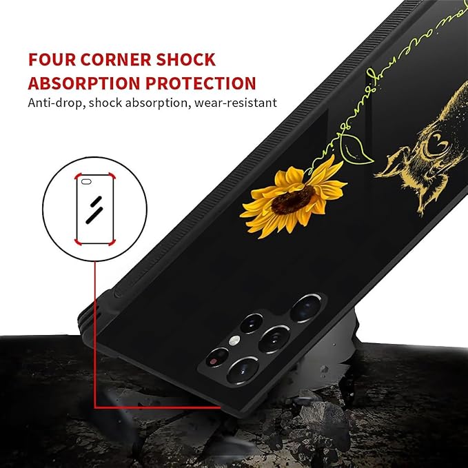 for Samsung Galaxy S22 Ultra Case, Pig Sunflower Yellow Sunshine Pattern Graphic Design Girl Boy Soft Silicone Hard Acrylic Shock Protection for Samsung Galaxy S22 Ultra