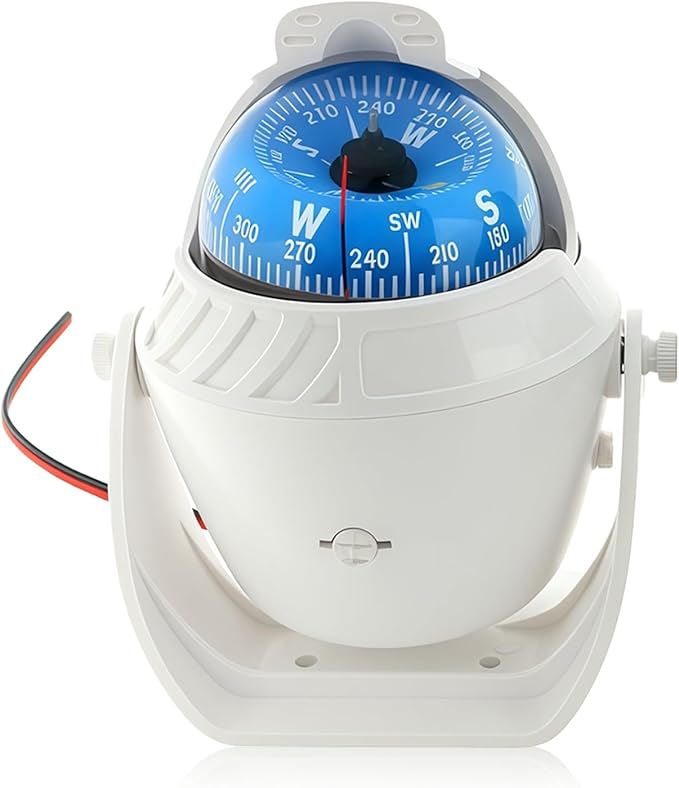 Boat Compass with Magnetic Declination Adjustment, Pivoting Marine Compass Multifunction Digital Navigation Dashboard LED Illumination & Backlight for Marine Boat Truck Car