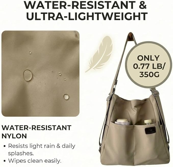 Women's Convertible Backpack Purse - Water-Resistant Nylon Travel Bag - Large Capacity 3-Way Shoulder Tote & Daypack