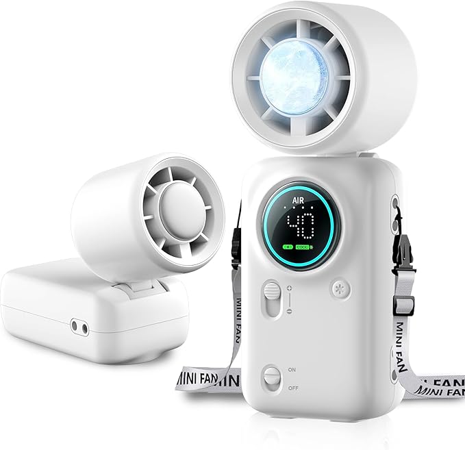 Handheld Turbo Fan with Ice Cooling, High Speed Personal Fan, Neck Fan Rechargeable Battery Up to 20H, Mini Pocket Fan for Outdoor Work, Office Desk, Home Watching Game, Travel, Beach Gifts