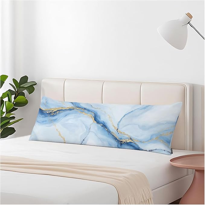 Couch Pillows Decorative Body Pillow Cover Marble, Abstract Marble Blue Gold Veins Rectangle Body Pillowcase for Men Women, Body Pillow Covers 20" X 54" Cushion Cases for Sofa Bed