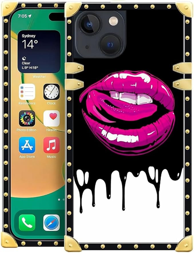 Compatible with iPhone 14 Case, Black White Red Slap Sexy Luxury Golden Decoration for Girl Women Soft TPU Shockproof Protective Hard PC Back for iPhone 14