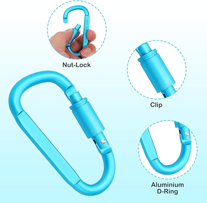 Craebuer 4 Pack Carabiner Clip, 3 inch Aluminum D-Ring Shape Locking Carabiners, Snap Hook Sport Accessories for Outdoor Camping Hiking
