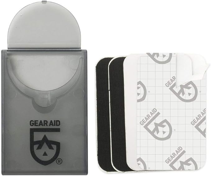 GEAR AID Tenacious Tape Mini Patches with Peel-and-Stick Adhesive to Fix Holes and Tears in Winter Gear, Down Puffer Jackets, Sleeping Bags, Tents, and Rain Gear, Black and Clear, 2 Pack