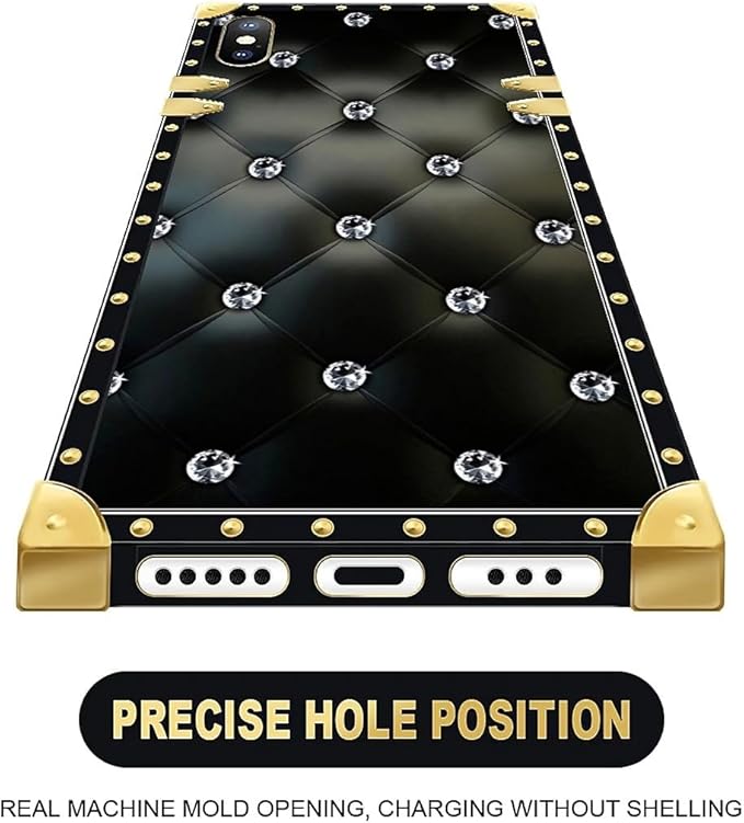 Compatible with iPhone XR Case, Shiny Black Sofa Crystal Luxury Golden Decoration for Girl Women Soft TPU Shockproof Protective Hard PC Back for iPhone XR