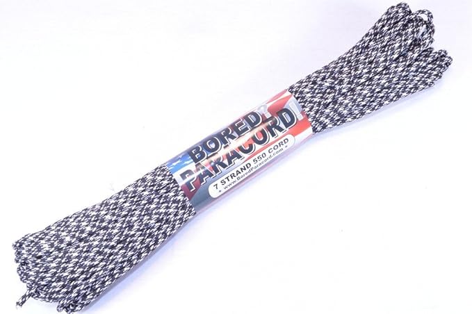 BORED? PARACORD! 550 lb Paracord – Ideal for Crafting, DIY Projects, Camping, Military & Active Outdoors – 300+ Colors – Tactical Parachute Cord Type III – Strong - Black and White Camo 50 Feet