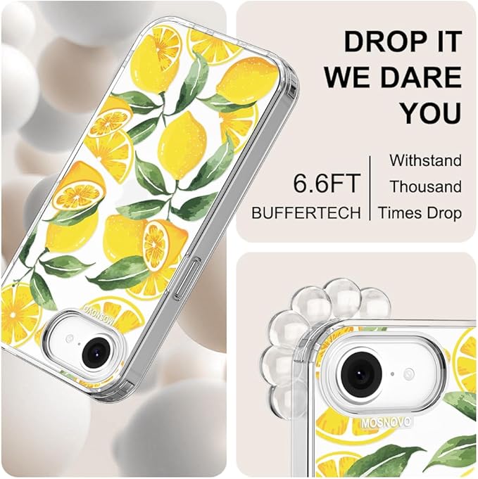 MOSNOVO for iPhone 17e Case/iPhone 16e Case, Shockproof Military-Grade Protection 6.6ft Drop Tested, Clear Phone Case for iPhone 16e / iPhone 17e, Lemon Design