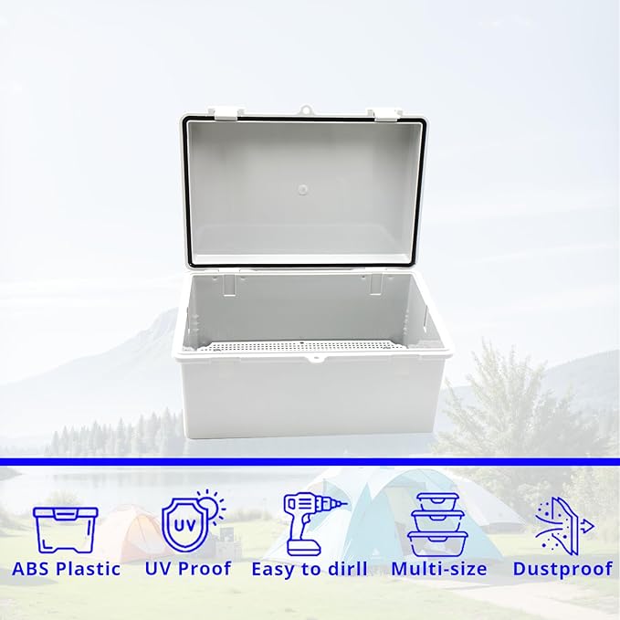 MAKERELE Waterproof Electronic DIY Projects Cable Enclosure Outdoor With Wall Bracket 11.4"7.5"5.5" (290190140mm) IP65 Outside ABS Plastic Electrical Box With 2 NPT 1/2” Glands