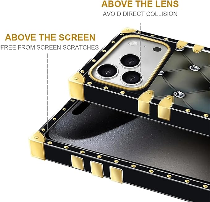 for iPhone 17 Pro Max Case Luxury Golden Decoration for Girl Women Soft TPU Shockproof Protective Hard PC Back for iPhone 17 Pro Max Crazy Pattern Shiny Black Sofa Crystal