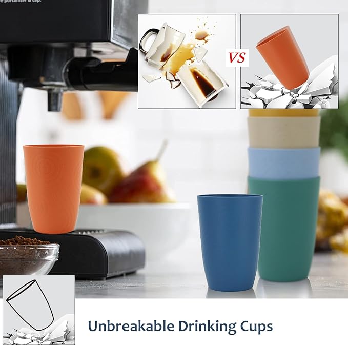 Homienly Wheat Straw Cups Set Unbreakable Drinking Glasses & Reusable Plastic Cups Alternative Microwave Dishwasher Safe Tumblers 16 oz Cups for Kitchen, Kids, Water, Coffee, Juice, Set of 6 (Multi)