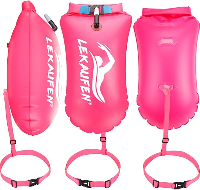 Swim Buoy for Open Water, 20L Swim Safety Float Waterproof Dry Bag for Swimmers Triathletes Kayakers Snorkelers, Swimming Pull Buoy for Safer Swim Training (Light Pink)