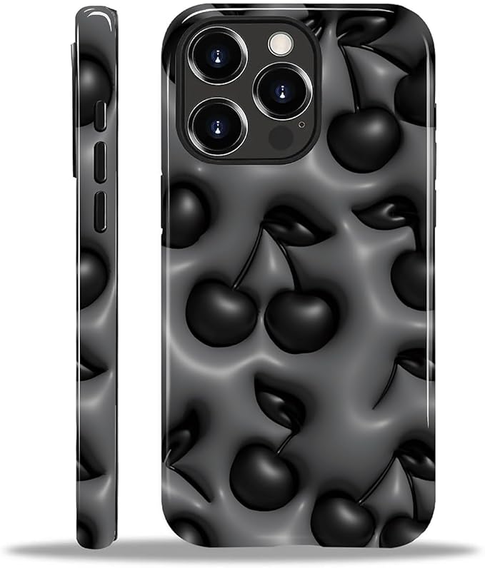 for iPhone 11 Pro Case,HL2 Cute Cool Cherry Black Hybrid 2 Layer Hard Shell Silicone Protective Pattern Design Case