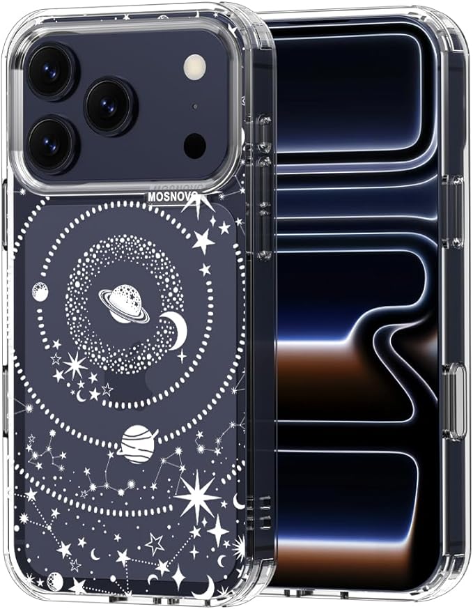 MOSNOVO for iPhone 17 Pro Case | Military Grade 6.6ft Drop Tested | Camera Control | Clear with Galaxy Design