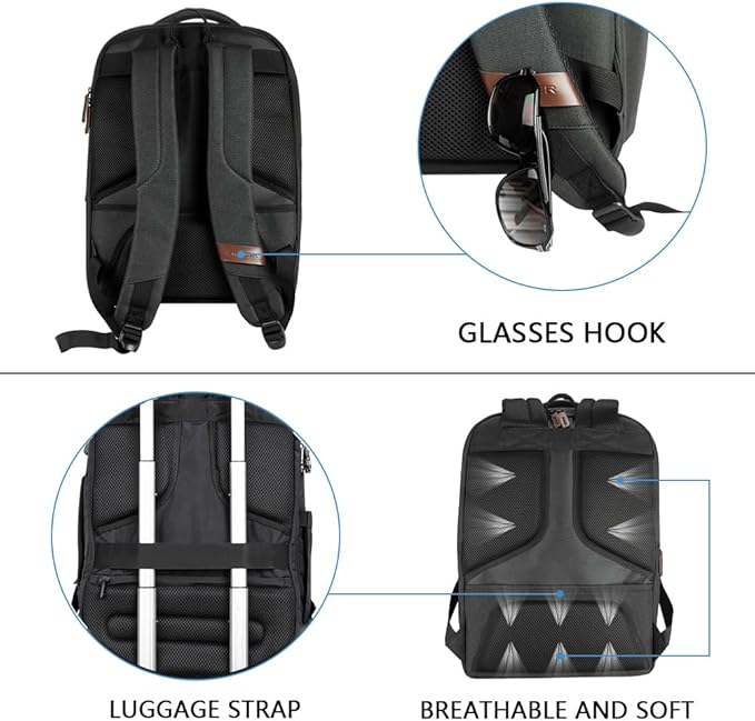 KROSER Laptop Backpack Large Computer Backpack Fits up to 17.3 Inch Laptop with USB Charging Port Water-Repellent Travel Backpack Casual Daypack for Business/College/Women/Men-Charcoal Black