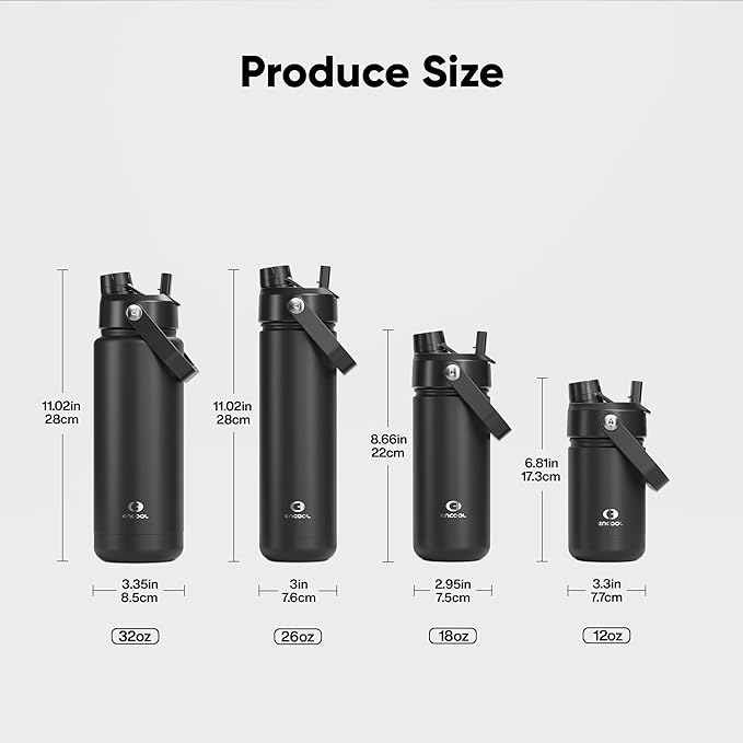 Kids Insulated Water Bottle with Straw - 12oz Stainless Steel Water Bottle with Dual Spouts, Leak-Proof, BPA-Free, Double Wall Vacuum Keeps Cold for 24 Hours for Sports, Travel, School (Black Night)