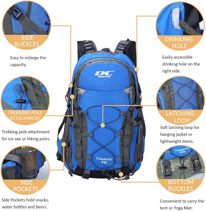 Diamond Candy Waterproof Hiking Backpack for Men and Women, Lightweight Day Pack for Travel Camping | Waterproof, Lightweight, for Travel Camping