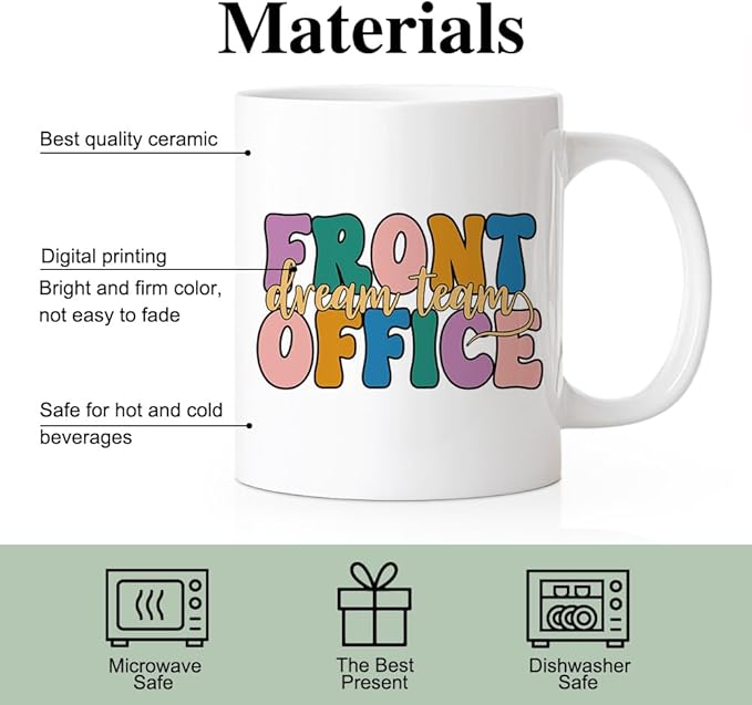 RZHV Front Office Dream Team 11 Oz Novelty Mug, Funny Offices Ceramic Mug, Thank You Gifts for Secretary Administrative Assistant Coworker Staff, Work Gifts for Front Offices Squad Crew Office Lady