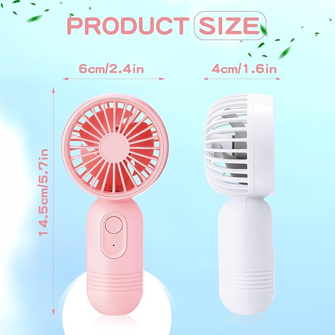 Rossesay 6 Pcs Mini Portable Fan Bulk Cute Handheld Lightweight Small Little Personal Hand Eyelash Fan 3 Speeds USB Rechargeable for Women Men Indoor Outdoor Makeup Travel (Whit,Pink)