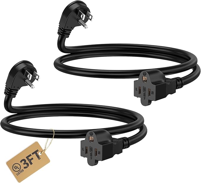LUCKY TL 2 Pack Indoor Outdoor Extension Cord, 16/3 Gauge Black Short Extension Cord 3ft, Waterproof Flexible Case, Made in Pure Copper, 13A 1625W 16AWG SJTW, 3 Prong Heavy Duty Wire, UL