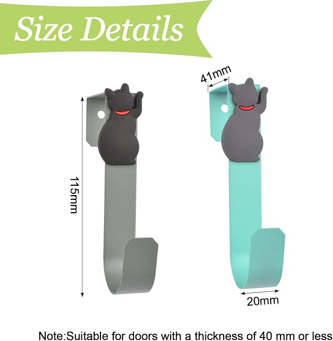 Over The Door Hooks, 6Pcs Sturdy Metal Single Over Door Hooks with Animal Decorative Over The Door Towel Rack for Hanging Towels, Clothes,Bags, Hats (Cat Decoration)
