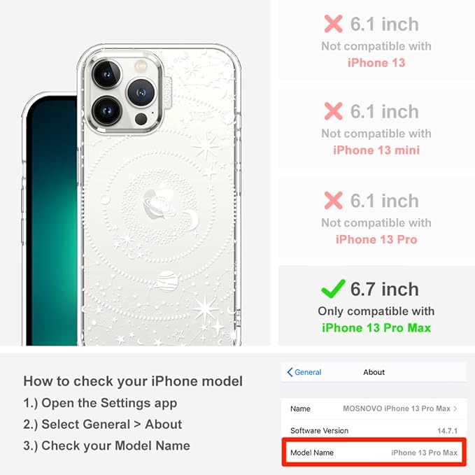 MOSNOVO Case for iPhone 13 Pro Max, [Buffertech 6.6ft Military-Grade Drop Protection] [Anti Peel Off Tech] Clear TPU Bumper Phone Case Cover Design - Galaxy