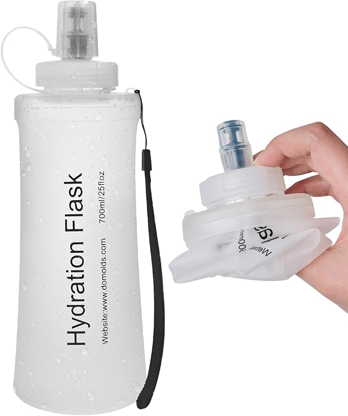 Soft Flask 700ML, TPU Collapsible Soft Water Bottle for Hydration Pack, Running Vest, Folding Water Bottle for Hiking, Cycling Hydration Flask - White