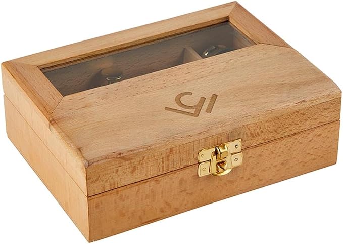 Explorer's Legacy Vintage Brass Compass and Telescope Set - Handheld Navigation Tool in Beachwood and Glass Storage Box