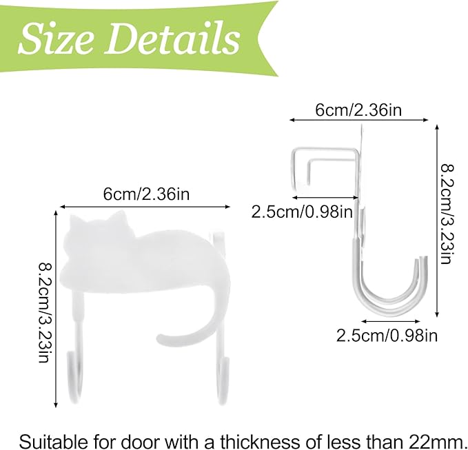 Over Cabinet Door Hooks, 3Pcs Iron Over Door Double Hooks Decorative Cat Over The Cupboard Drawer Hooks Multi-Purpose Hooks for Kitchen Bathroom Bedroom (White)
