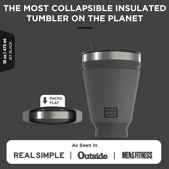 HYDAWAY 16oz Collapsible cup - Insulated Drink Tumbler - BPA-Free Silicone Cup with Lid, Perfect for Coffee, Travel, and Everyday Use