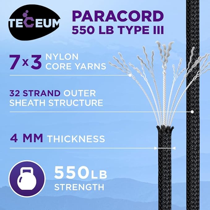 TECEUM Reflective Paracord Rope 1000 – 1000ft/200ft/100ft/50ft – 40+ Colors – Glow in The Dark – para Cord – Utility Rope for Survival, Hunting & Camping Gear – Nylon String, Camping Rope, Tent Cord