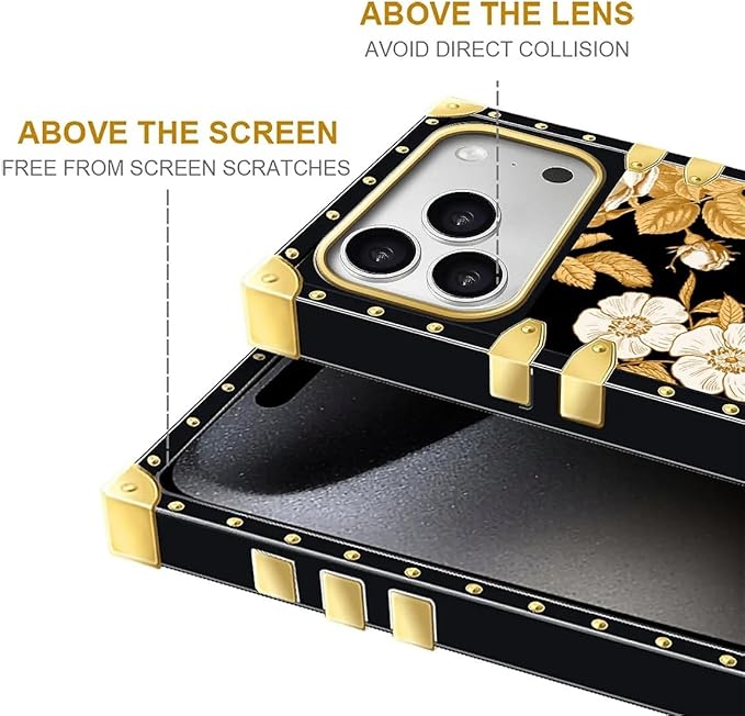 for iPhone 17 Pro Case Luxury Golden Decoration for Girl Women Soft TPU Shockproof Protective Hard PC Back for iPhone 17 Pro Crazy Pattern Blooming Rose Golden Flower