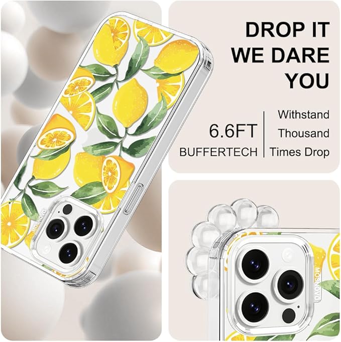 MOSNOVO Case for iPhone 13 Pro Max, [Buffertech 6.6ft Military-Grade Drop Protection] [Anti Peel Off Tech] Clear TPU Bumper Phone Case Cover Design - Lemon